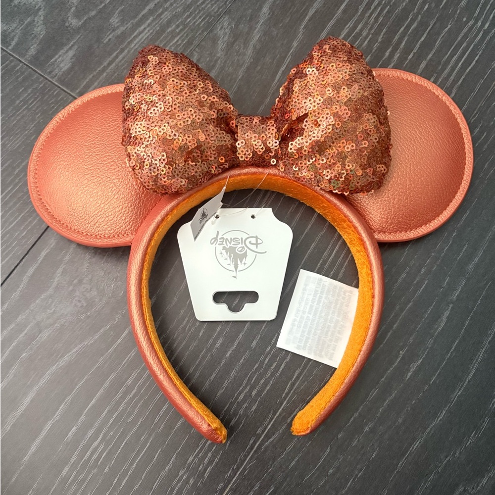 Disney Copper (Orange) Sequin Minnie Ears Headband, Brand New with Tags